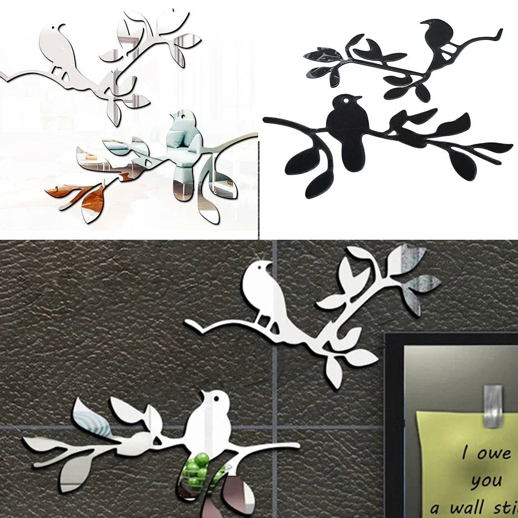 3D Mirror Birds Branch Wall Stickers | Removable Decorative Wall Art for Home alternate view