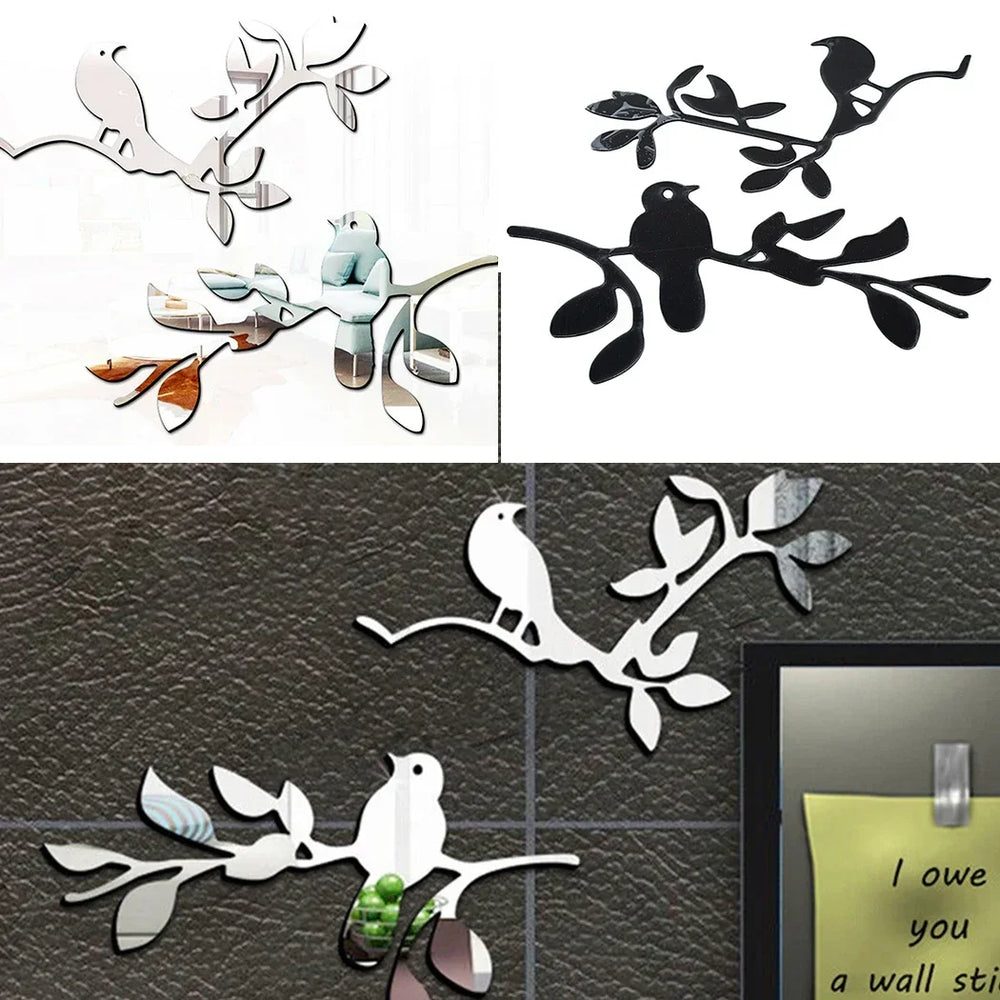 3D Mirror Birds Branch Wall Stickers | Removable Decorative Wall Art for Home alternate view