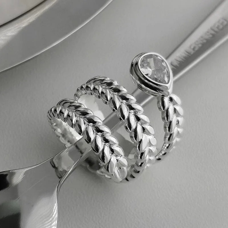 PANJBJ 925 Sterling Silve Multilayer Irregular Geometric Ring for Women Simple Charm alternate view