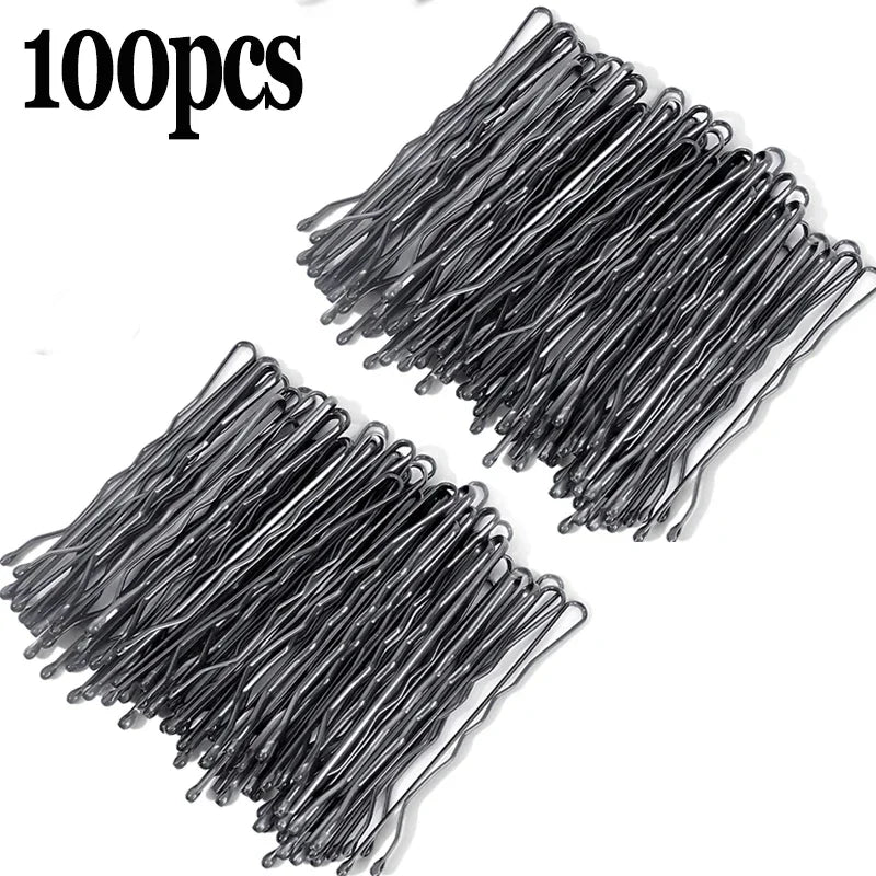 100/50pcs Black Straight Line Hair Clip U-shaped Needle Lady Hairpins Curly Wavy Grips Women Bobby Pins Styling Hair Accessories
