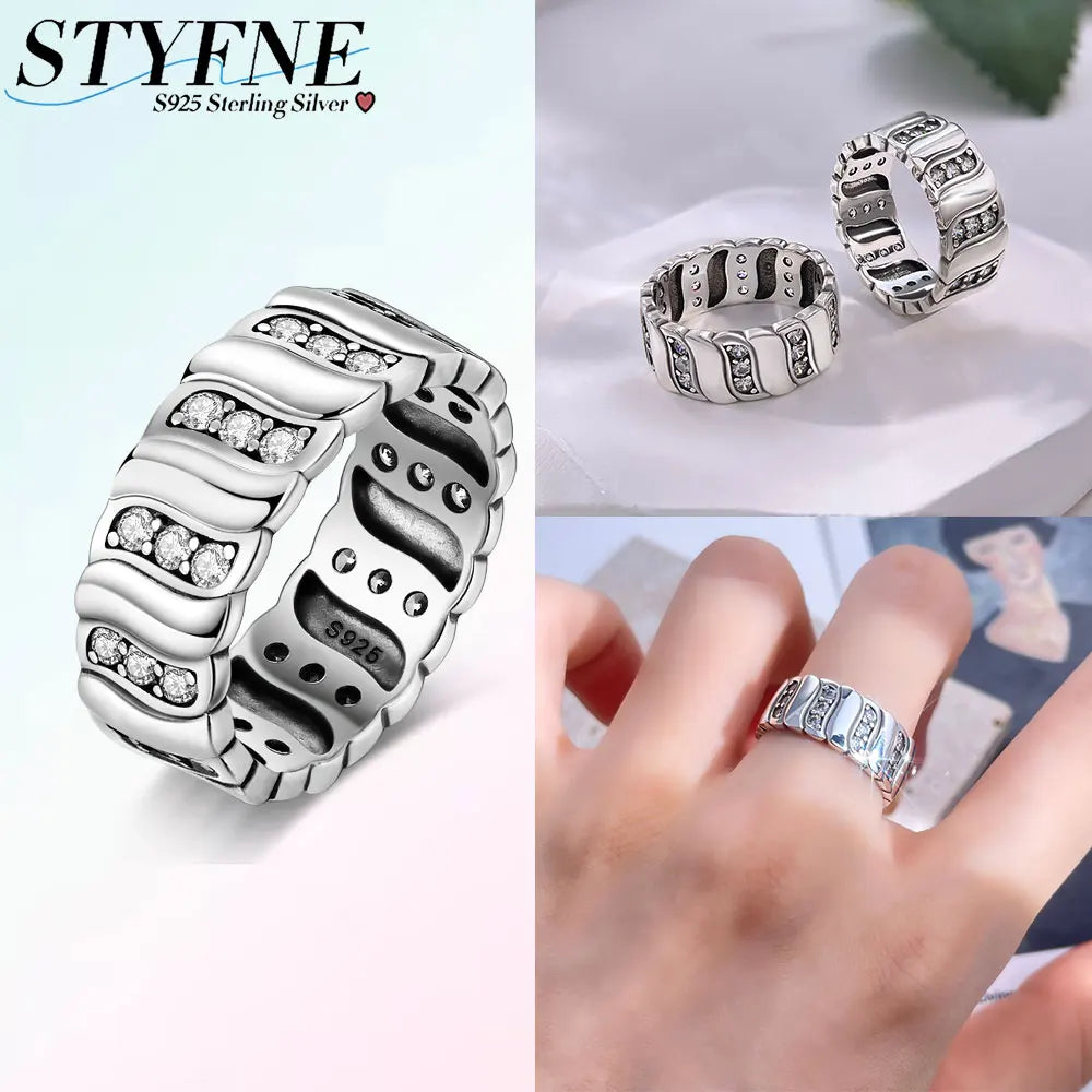 Original Romantic Heart-shaped White Zircon Shell Bowknot Rings 925 Sterling Silver W alternate view