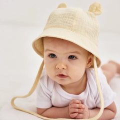 Muslin Baby Sun Hat for Newborn | Cotton Bucket Hat for Infant Summer close-up view