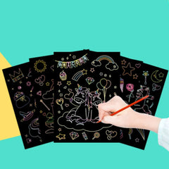 Magic Rainbow Color Scratch Art Painting Paper Card Kit Cartoon Drawing Board Coloring close-up view