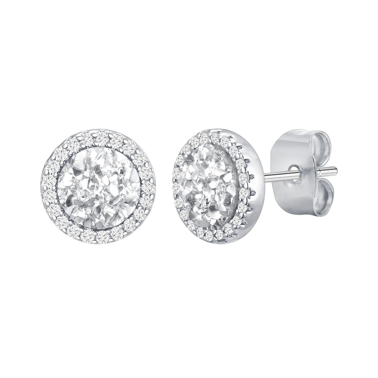 Vnox Black Crystal Round Circle Earrings for Men, Full Blue CZ Stone Ring Stud Earr additional angle