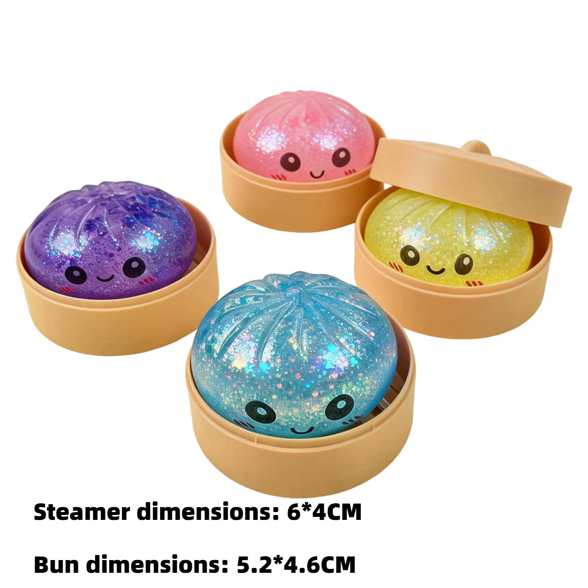 Steamed Bun Squeeze Toy Simulation Bao Stress Relief Fidget Toy with Beads Sparkles additional angle