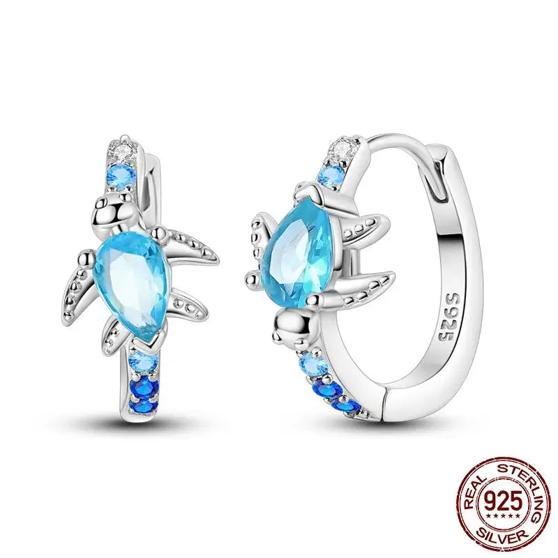 Luminous Shell Women Earrings Original 925 Sterling Silver Pave CZ Star Moon Hoop Ear alternate view