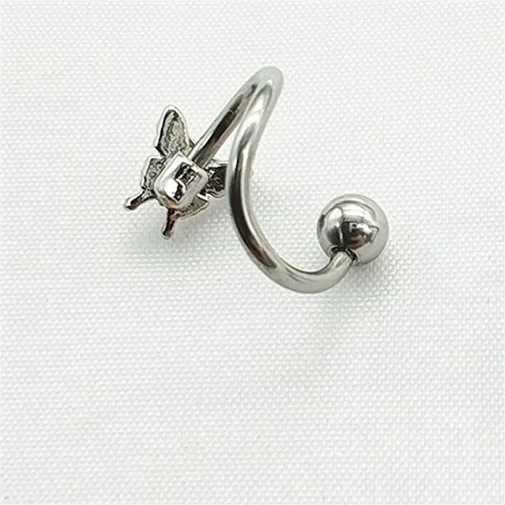 1pcs Cute Stainless Steel Spiral Butterfly Stud Earrings,Hypoallergenic Daith Tragus H close-up view