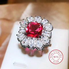 Fashion Red Zircon Paraiba Ring 925 Silver Simple Geometry Zircon Ring For Women Party Wedding Brida