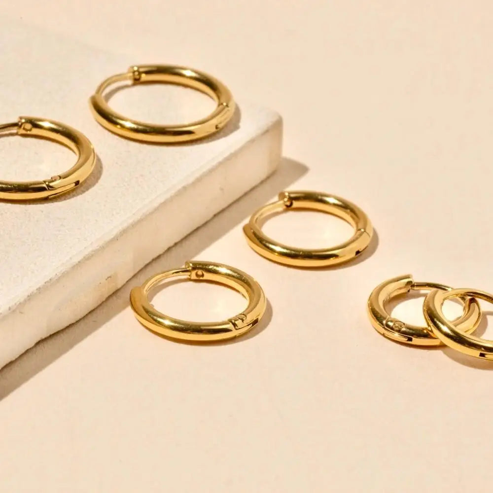 6/8/10/12/14/16mm Stainless Steel Huggie Hoop Earrings For Women Stackable Gold Col additional angle
