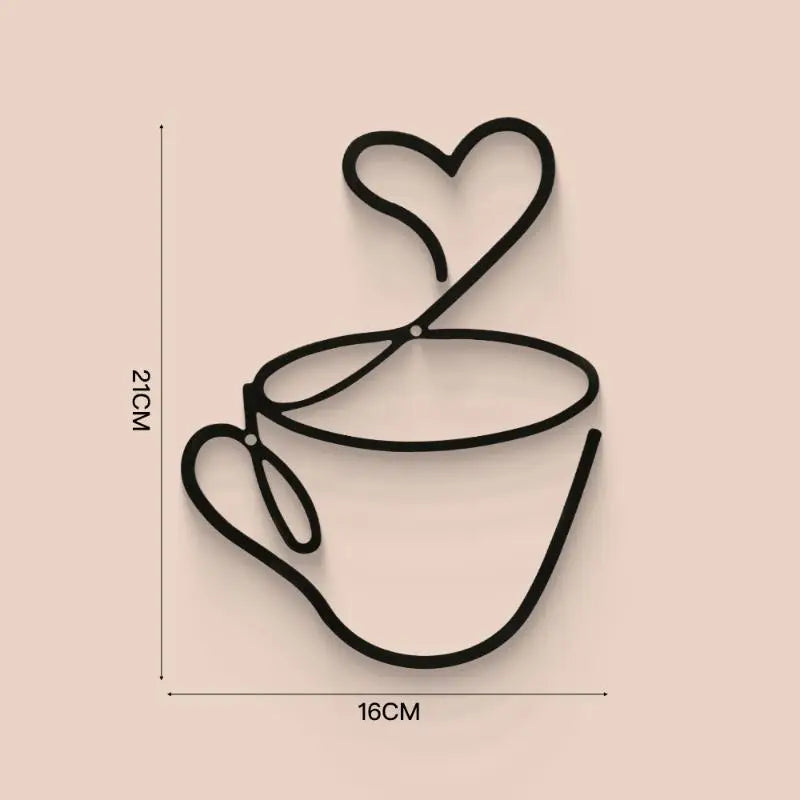 Metal Black Coffee Cup Wall Art Decor | Kitchen, Cafe & Coffee Bar Wall Hanging alternate view
