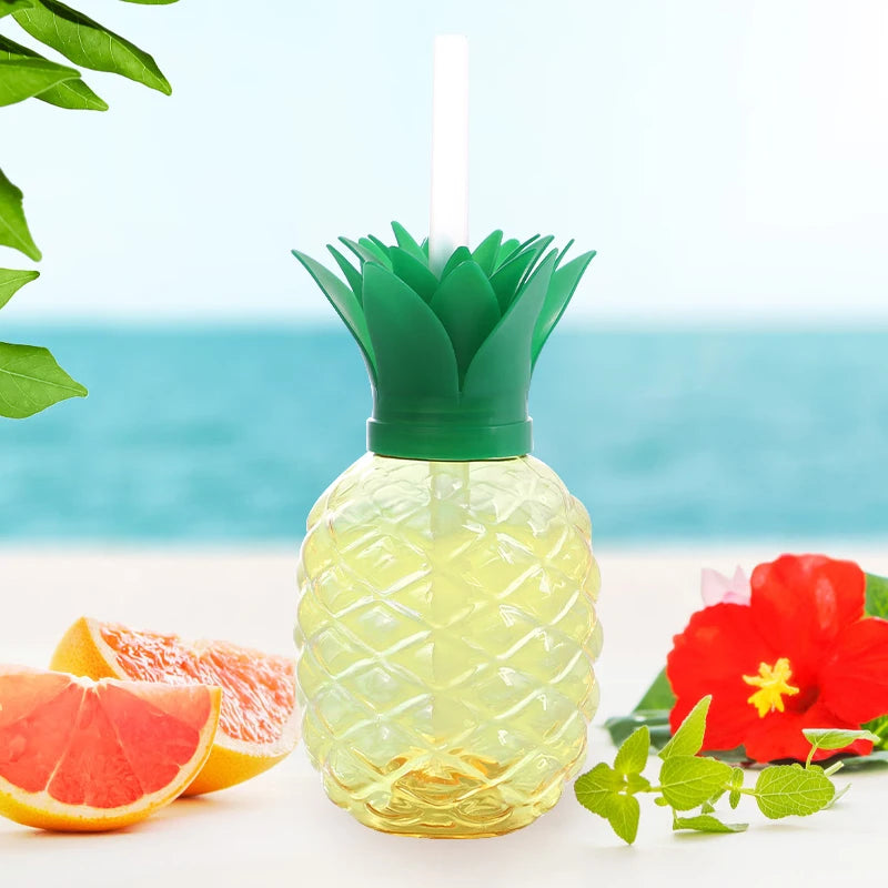 Strawberries, Pineapple Shaped Straw Beverage Plastic Transparent Juice Cups,photog additional angle