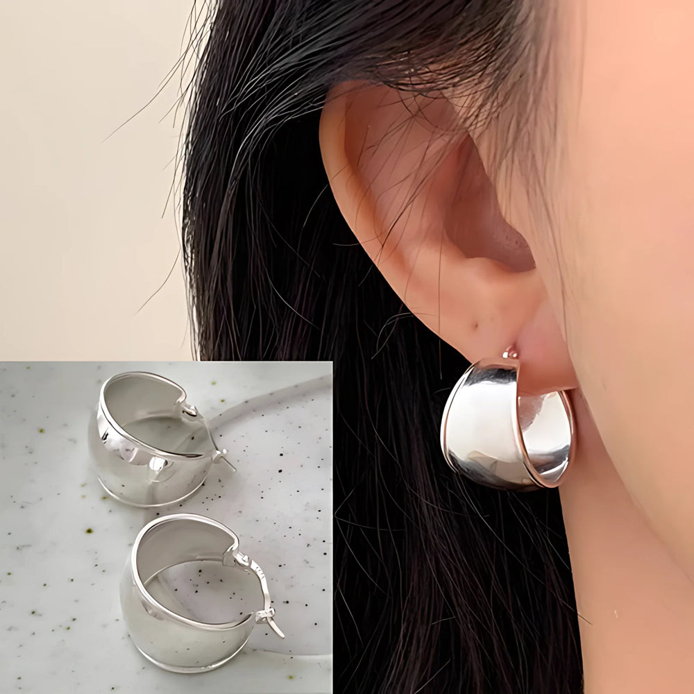 PANJBJ925 Sterling Silver Frosting Hoop Earrings For Women Texture Geometry Design Tre close-up view
