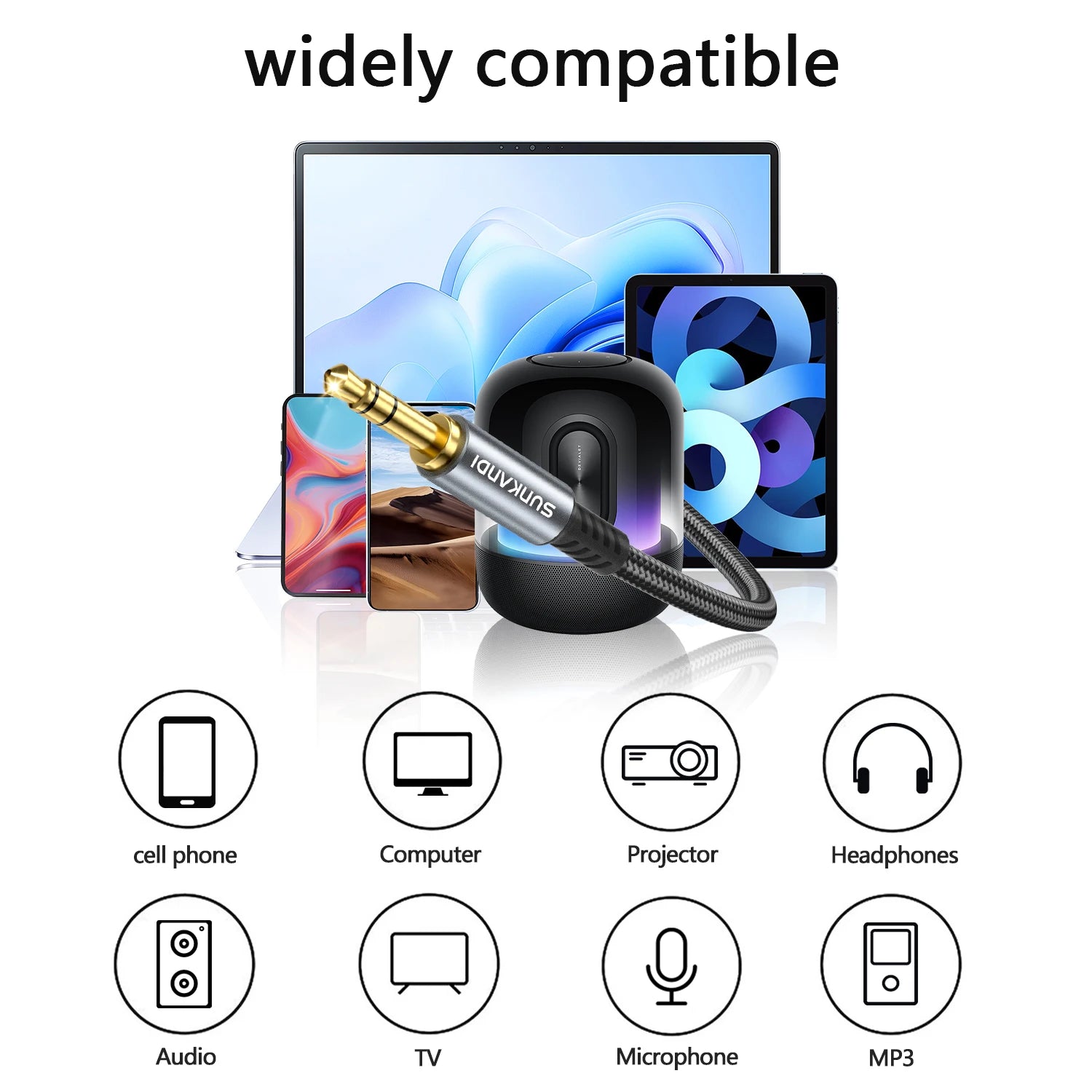 SUNKANDI 3.5mm Aux Cord, 3.5mm Male to Male Stereo Audio Cable for Car,Headphones,S additional angle