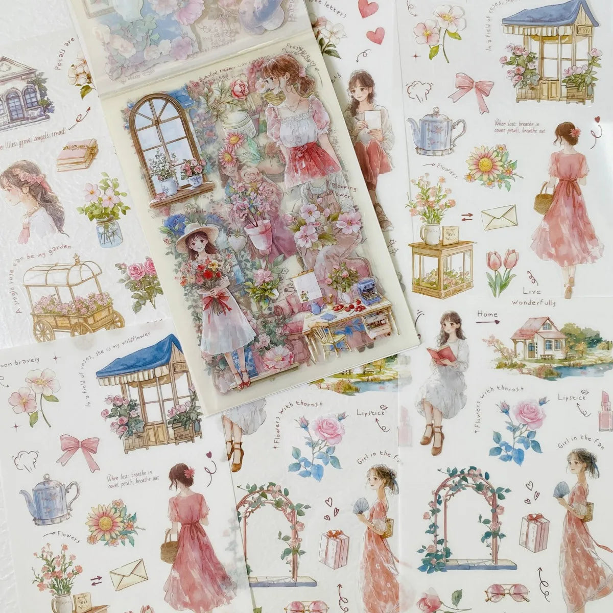 Vintage Character Sticker Set | 20 Sheets Scrapbooking Washi Paper Stickers detail view
