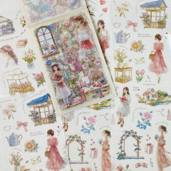 Vintage Character Sticker Set | 20 Sheets Scrapbooking Washi Paper Stickers detail view