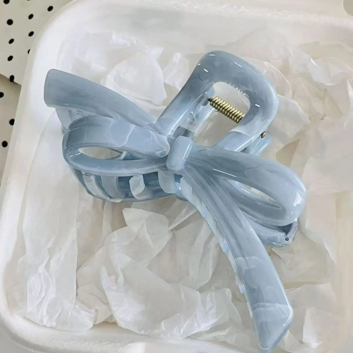 Fashion Blue White Bowknot Large Hair Claw Clip Women Korean Acrylic Hair Clamp Hairpin detail view