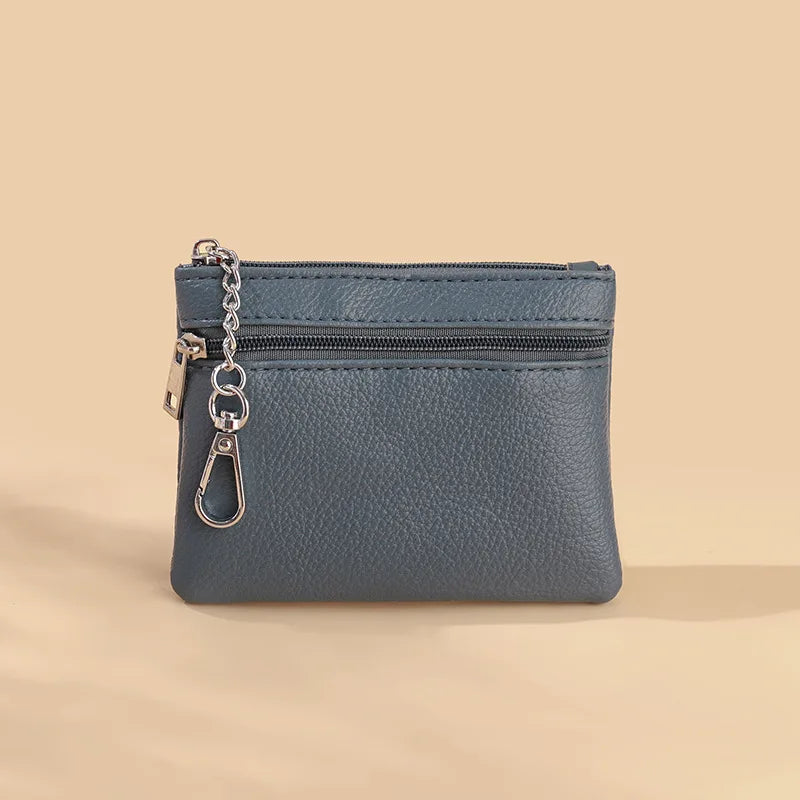 Mini Leather Card Holder Wallet | Compact Zipper Coin Purse for Women detail view