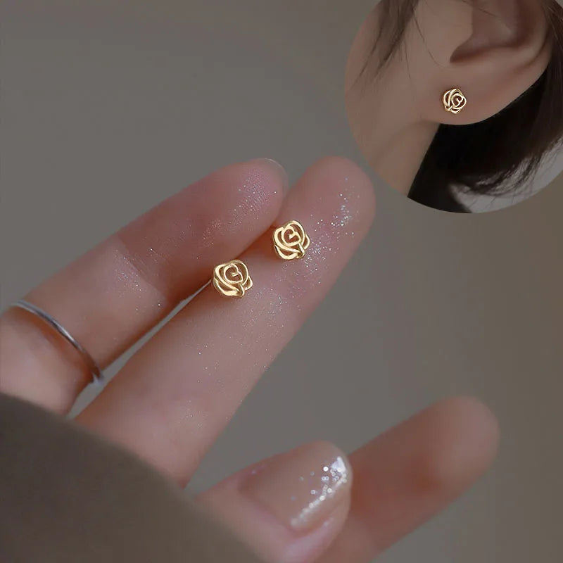 925 Silver Needle Simple Shiny Zircon Earrings Gold Plating Jewelry Crystal Stud Earr alternate view