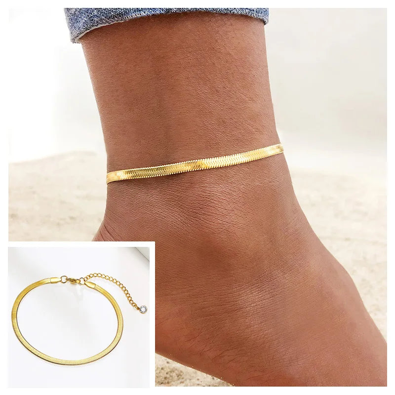 Snake Chain Anklet for Women Girls Adjustable Summer Beach Chain Anklet Bracelet Mother's Day Gifts Stainless Steel Not Allergic