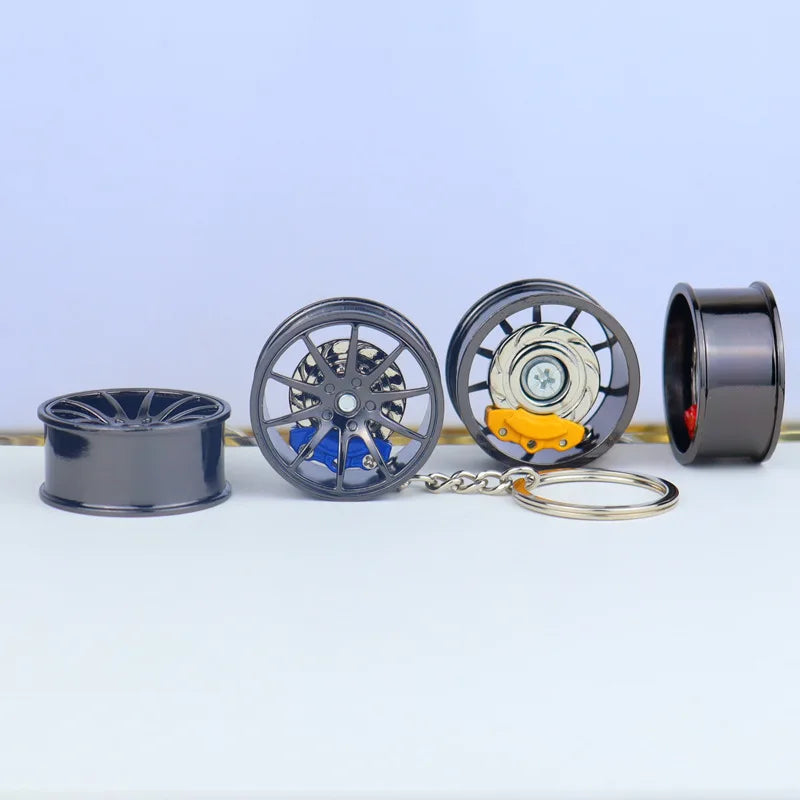 3D Car Tire Brake Disc Keychain | Fidget Toy Key Ring close-up view