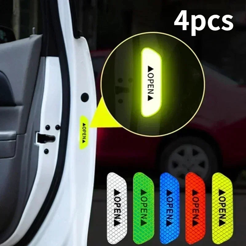 4PCS Reflective Car Door Sticker Safety Warning Reflector Tape close-up view
