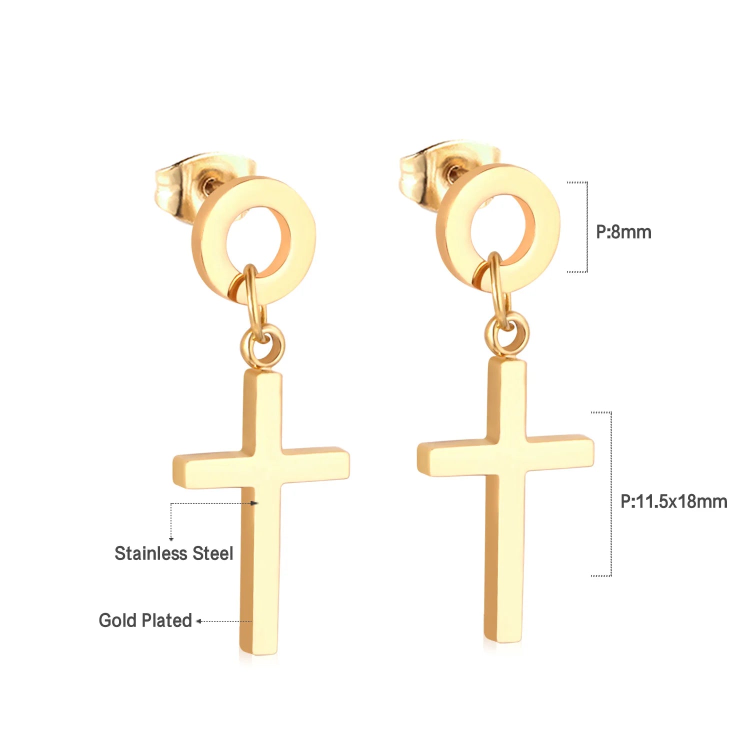 LUXUSTEEL Trendy Cross Women's Stainless Steel Hoop Earrings Colorful Metal Stud Drop Earrings Fashionable Jewelry Gift