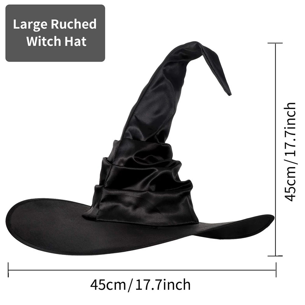 Halloween Witch Hat Black Folds Wizard Hats additional angle
