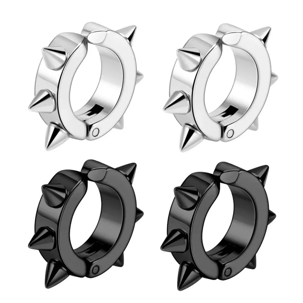 2/4pcs Punk Style 316L Stainless Steel Spine Earring,Clip On Non Piercing Hoop Earring Fashion Fake