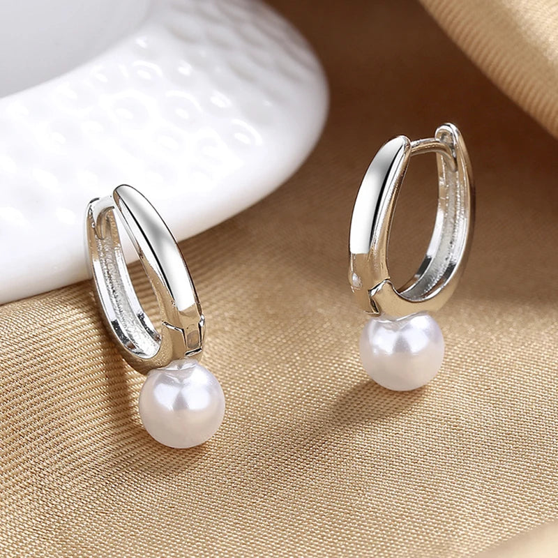 Pearl Hoop Earrings for Women | Light Luxury Fashion Jewelry close-up view