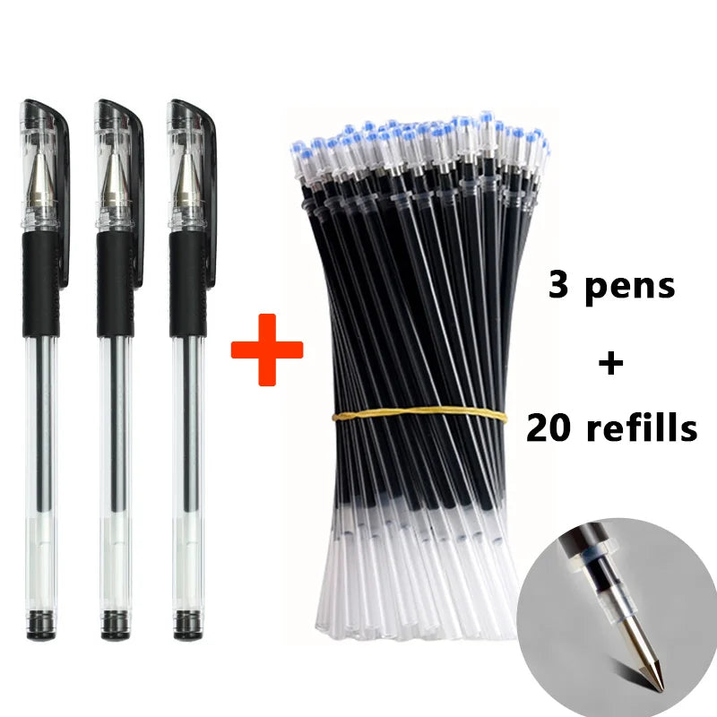 Pens Set Black Blue Red Refill Gel Pen Bullet Tip 0.5mm School additional angle