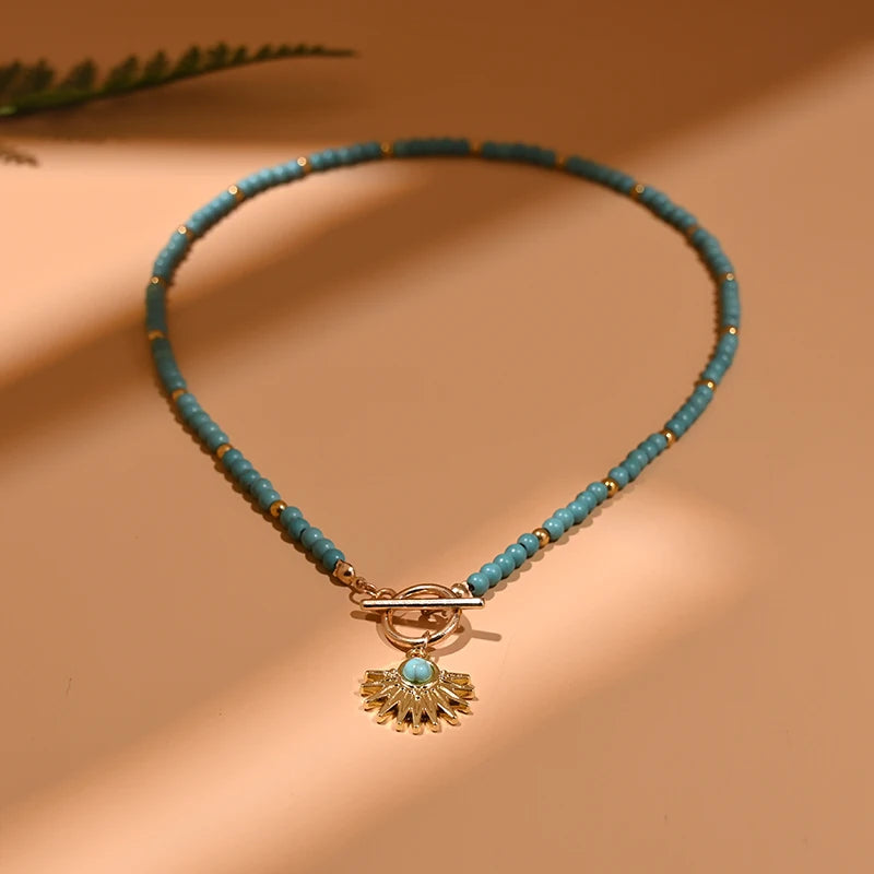 4mm Colorful Stone Choker Necklace for Women | Round Evil Charm Pendant