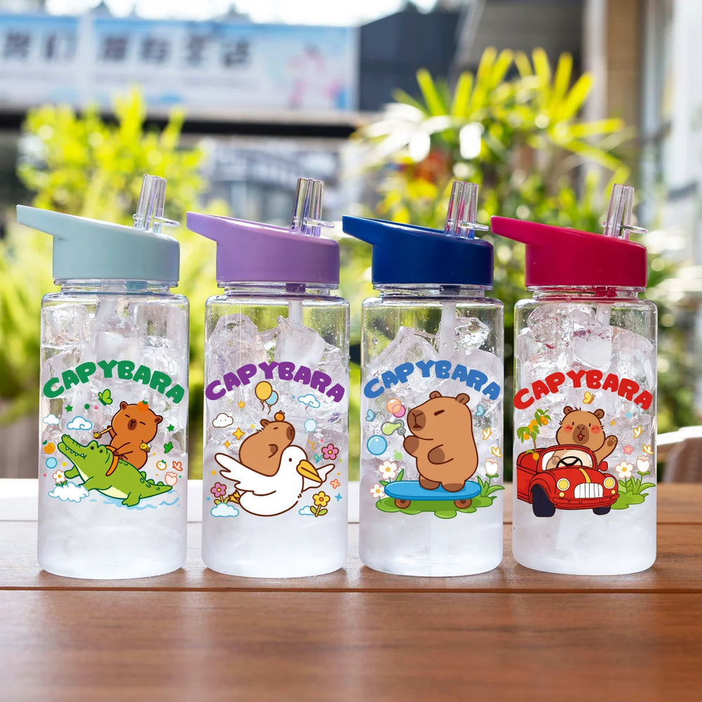 1 Piece 500ml (17 fl oz) Capybara Printed Straw Cup, Summer Water Bottle, BPA Free, Portable Sports