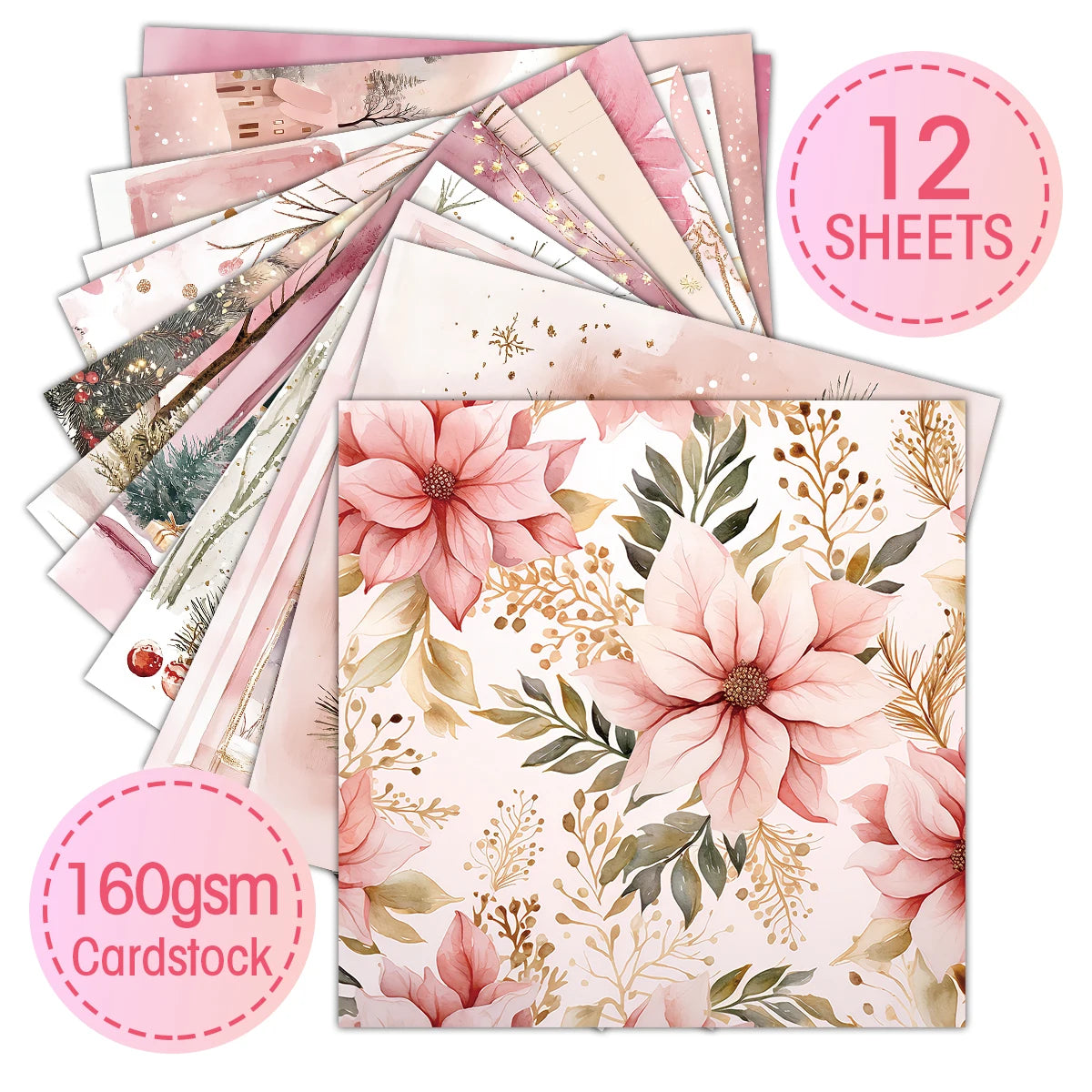 Pink Christmas Scrapbook Paper Pad | 12 Sheets Decorative Craft Papers alternate view