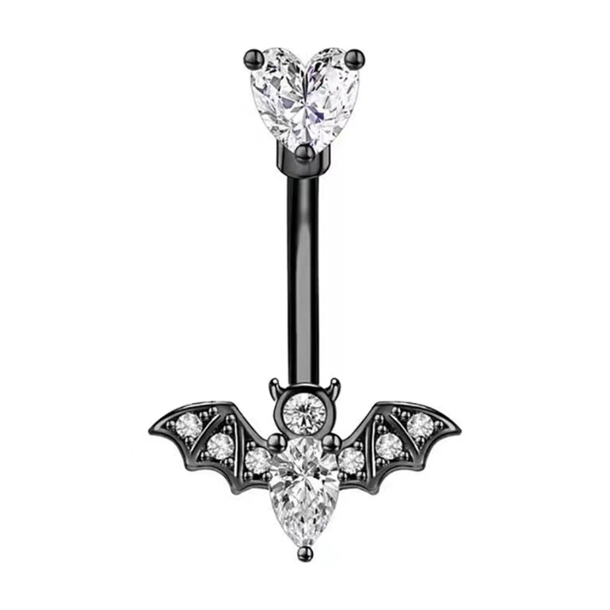 Gothic Punk Zircon Bat Navel Piercing Belly Ring Barbell Earrings Belly Button Rings f close-up view