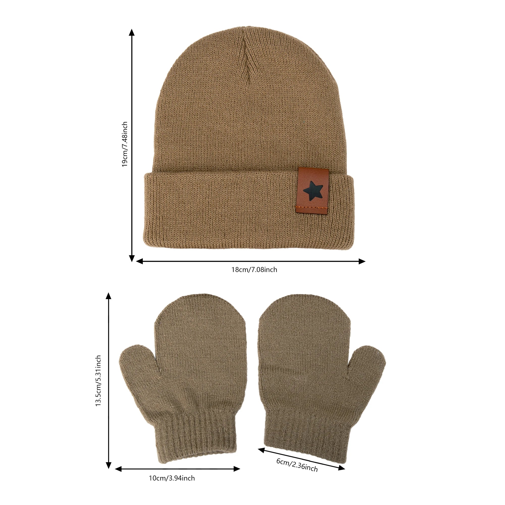 Baby Knitted Hat and Glove Set | Solid Winter Turban with Leather Star Tag alternate view