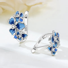 Orstarry Original 925 Sterling Silver Blue Iris Flower Earrings Women Hoop Earring An alternate view