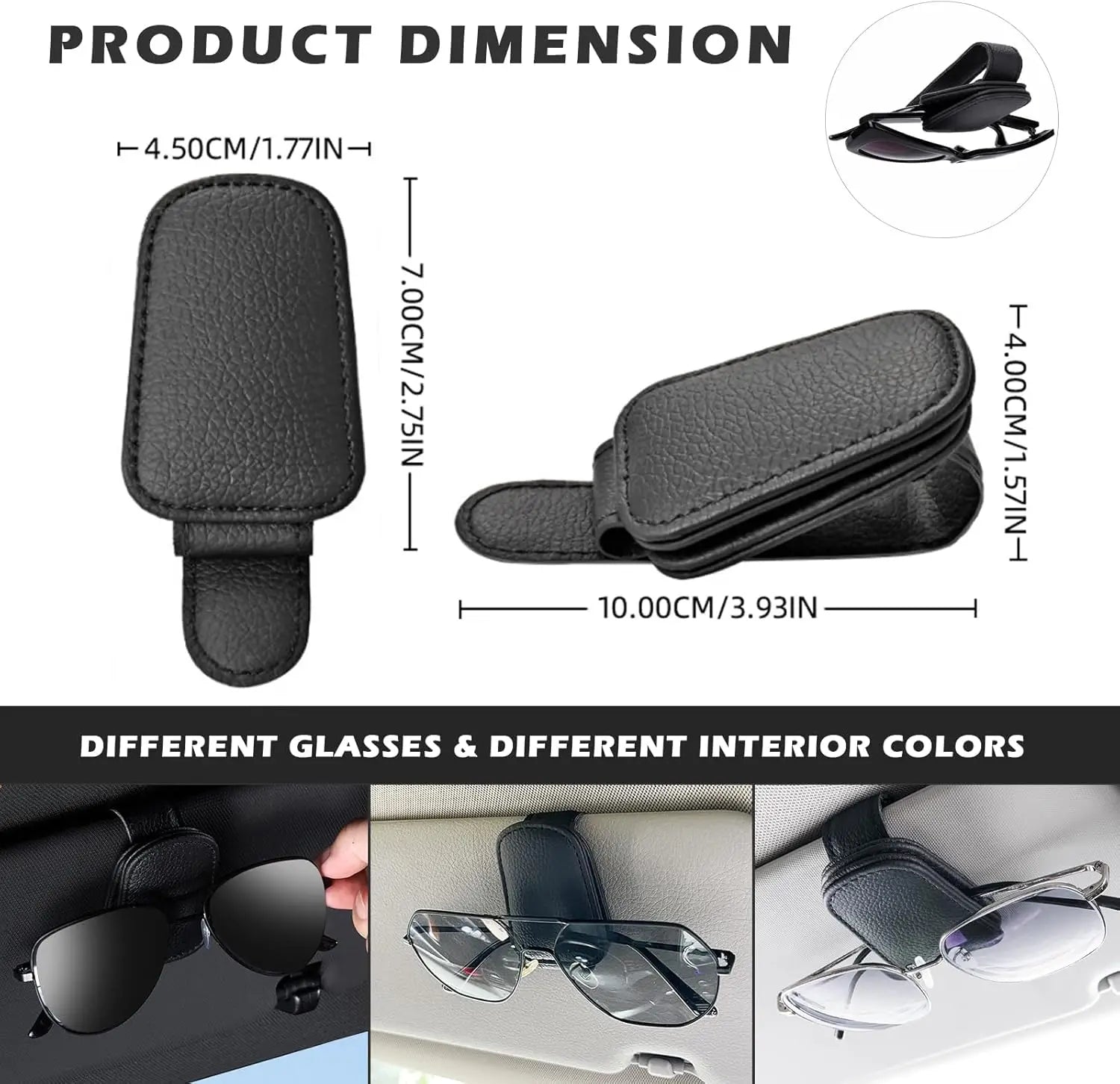 Sunglasses Holder Is Suitable for Car Sun shades Magnetic Leather Sunglasses Clip and lifestyle view