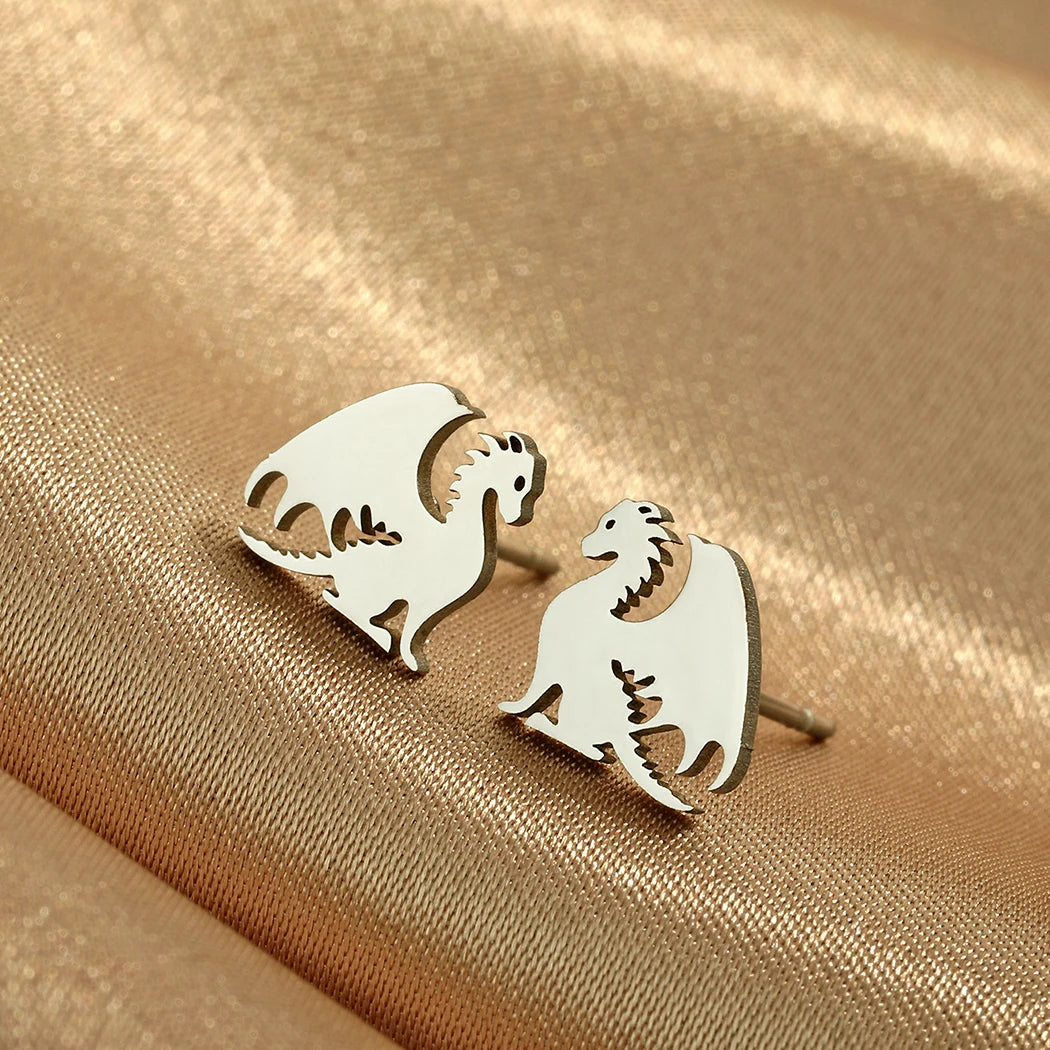 Punk Black Western Dragon Ear Stud | Stainless Steel Stud Earrings close-up view