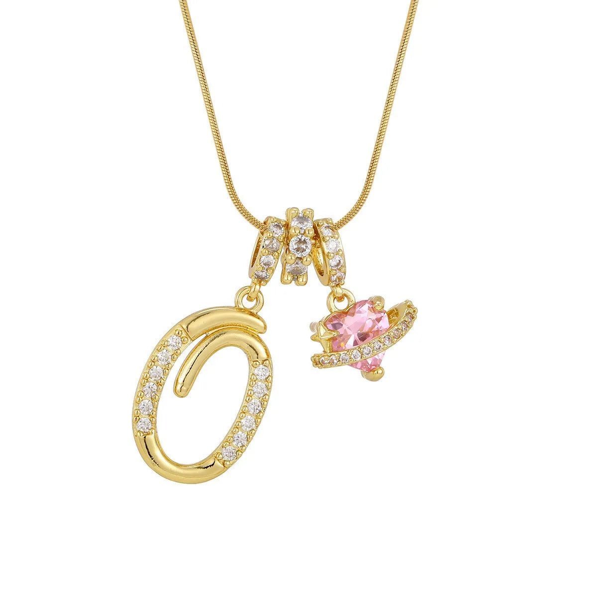 Fashion Letter Necklace for Women Pink Zircon Heart-shaped Pendant Suitable for Girls alternate view