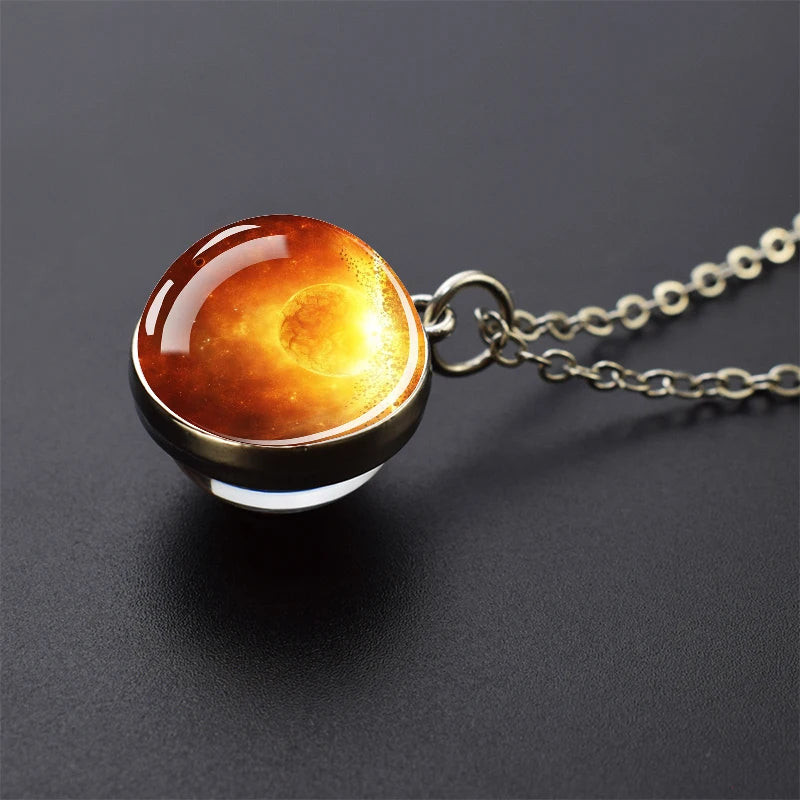 Solar System Glass Ball Pendant Necklace | Astronomy Galaxy Jewelry detail view