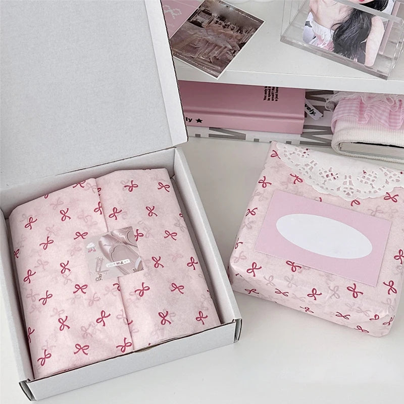 10 Pink Bow Snow Pear Wrapping Paper Sheets | Handmade Flower Bouquet Packaging detail view