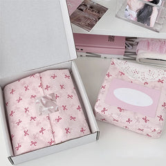 10 Pink Bow Snow Pear Wrapping Paper Sheets | Handmade Flower Bouquet Packaging detail view