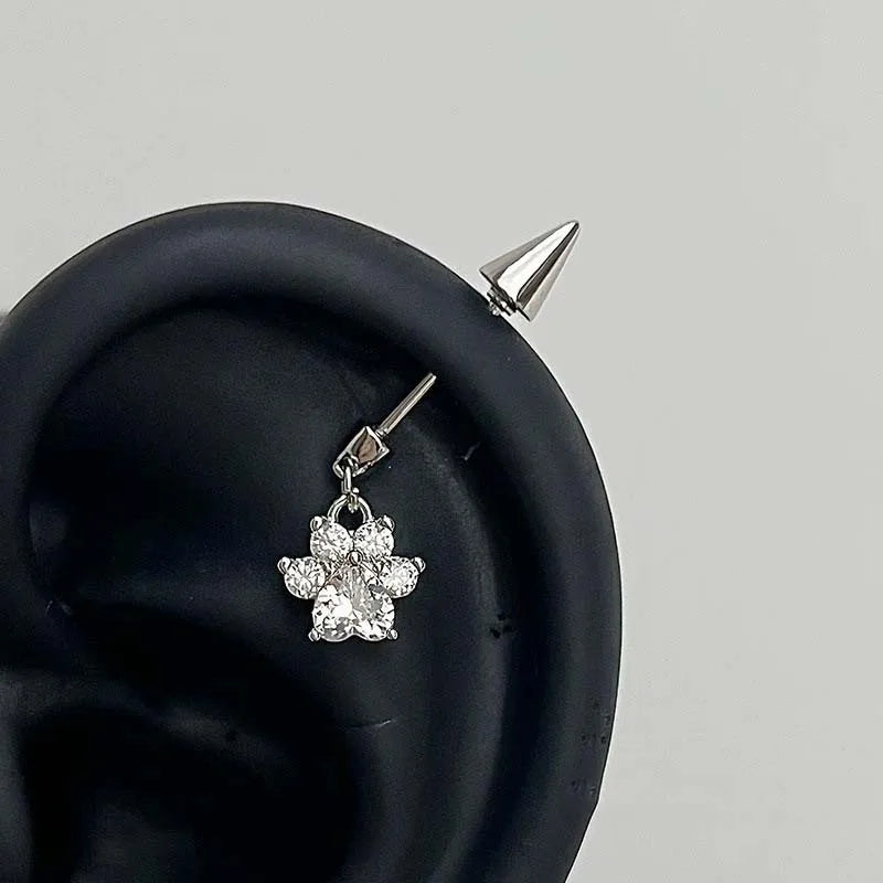 Stainless Steel Crystal Cat Claw Ear Bone Nail for Women Sweet Cute Shiny Zircon Hear alternate view