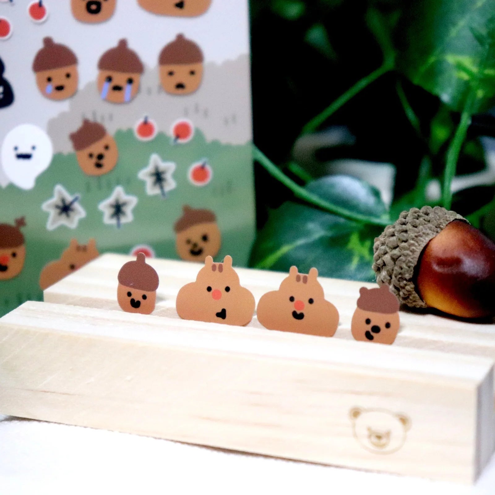 BONITO Kawaii Squirrel Acorn Stickers | Cute Paper Stickers for Scrapbooking and Journ close-up view