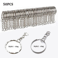 Silver Plated Metal Blank Keyring Keychain Charms Split Ring Keyfob Key Holder Link R alternate view