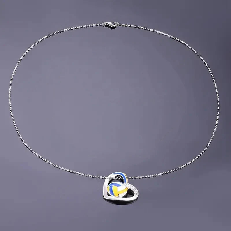 Huitan Volleyball Heart Pendant Necklace | Trendy Teen Girls Jewelry with Shiny Zir additional angle