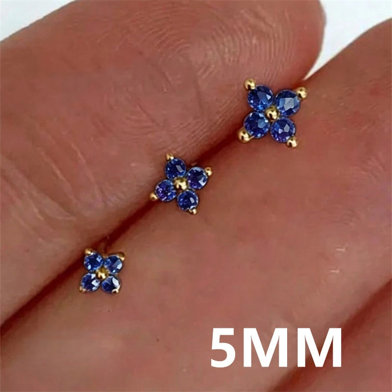 Huitan Korean Style Flower Stud Earrings Women Gold Color White Cubic Zirconia Small alternate view