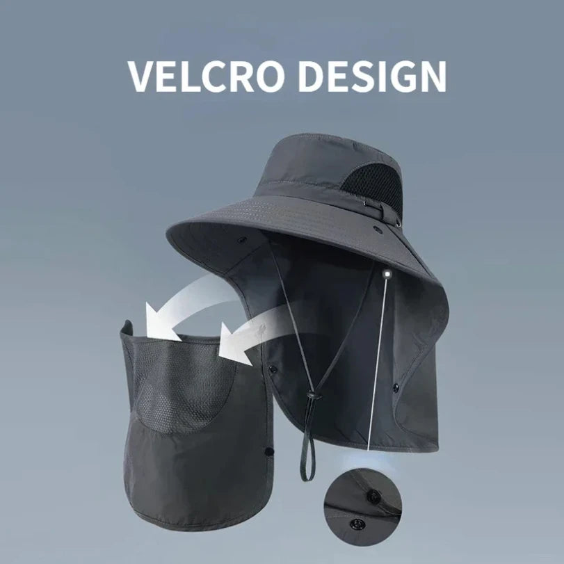 All-Season Outdoor Sun Hat | UV Protection Fishing Cap with Neck Flap close-up view