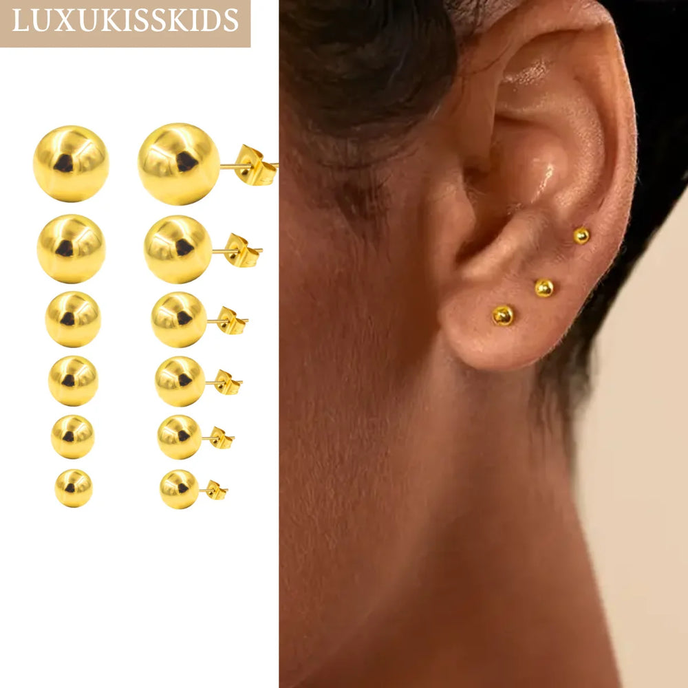 Stainless Steel Ball Stud Earrings Set 6 Pairs | Minimalist Round Clip Earrings for W lifestyle view