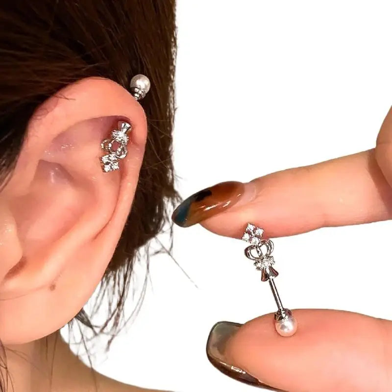 New Fashion Shiny Zircon Cross Ear Stud Women Ear Bone Nail Body Piercing Jewelry additional angle